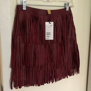 Red leather fringe skirt
